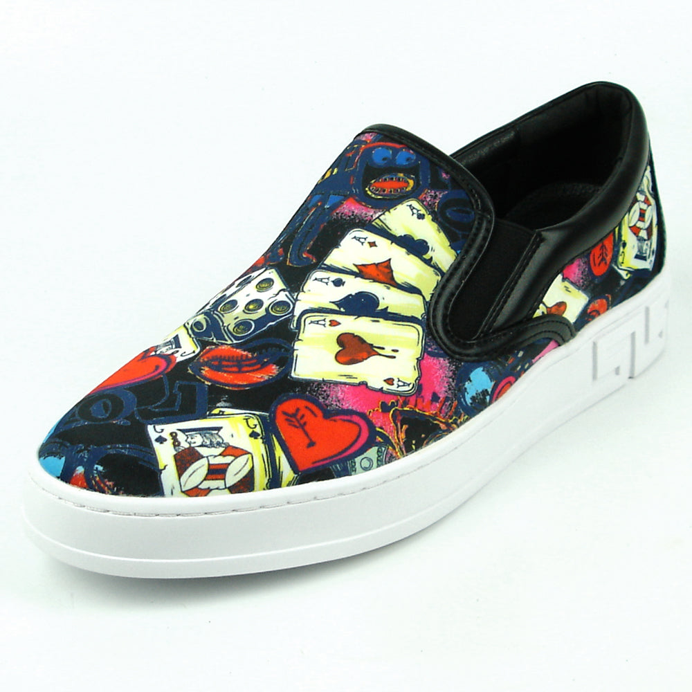 FI-2344 Ace of Hearts Print Slip on Low Cut Sneaker Encore by Fiesso