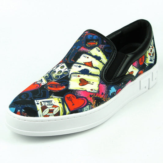 FI-2344 Ace of Hearts Print Slip on Low Cut Sneaker Encore by Fiesso