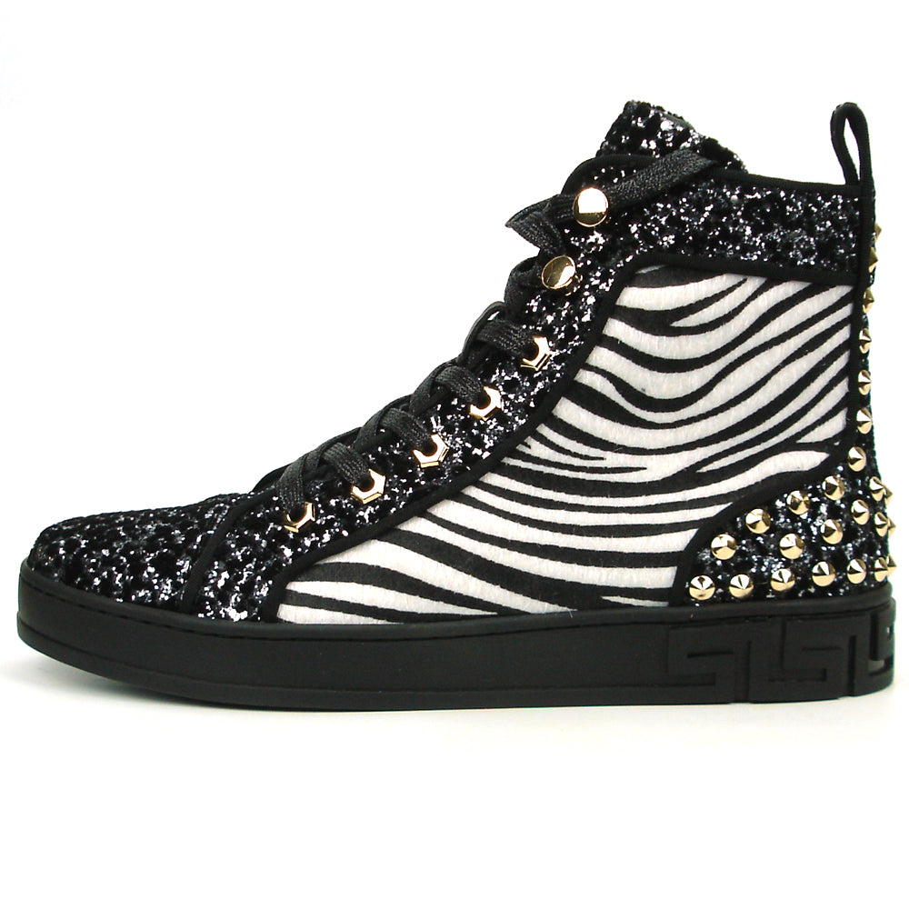 FI-2347 Black Glitter Black and White Zebra High top Sneaker Encore by Fiesso