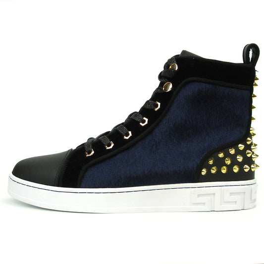 FI-2348 Black Blue High top Sneaker Gold Spikes Encore by Fiesso