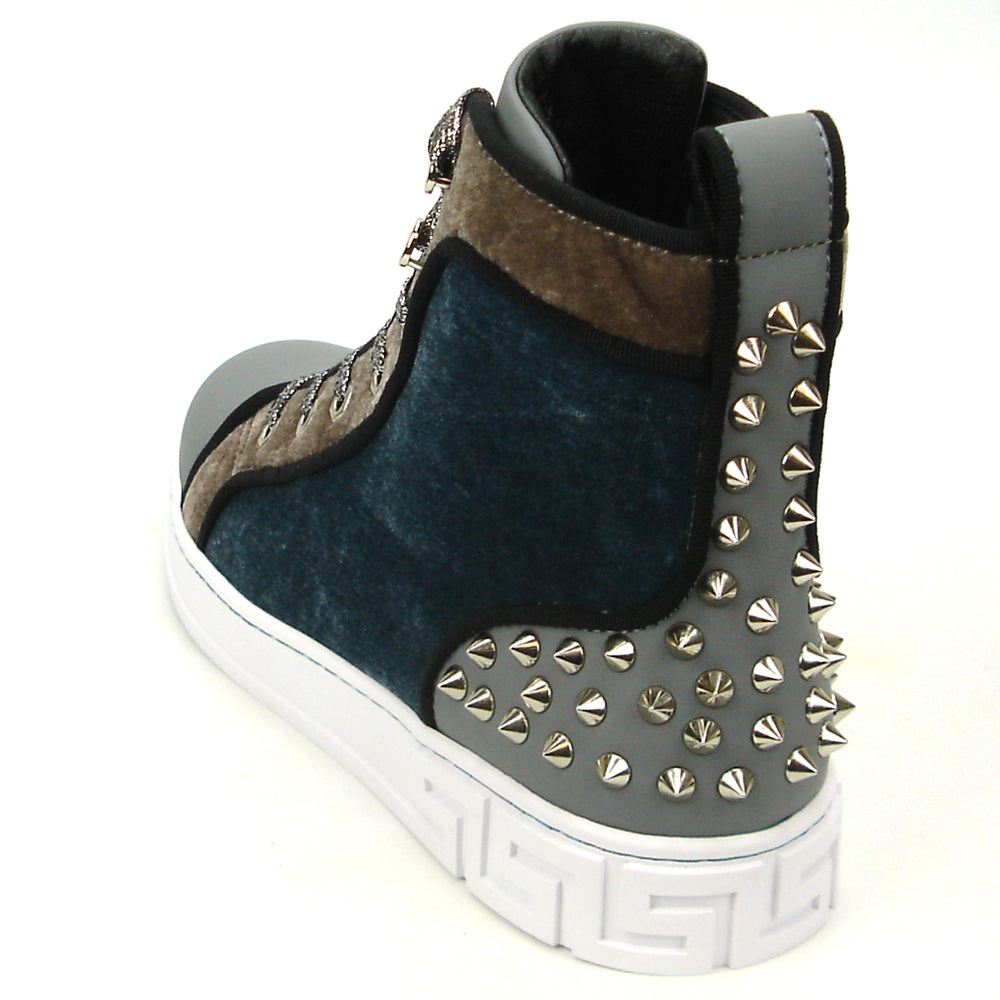 FI-2348 Grey High top Sneaker Gold Spikes Encore by Fiesso