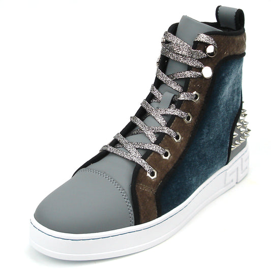 FI-2348 Grey High top Sneaker Gold Spikes Encore by Fiesso