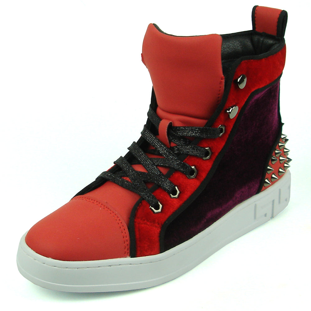 FI-2348 Red High top Sneaker Gold Spikes Encore by Fiesso