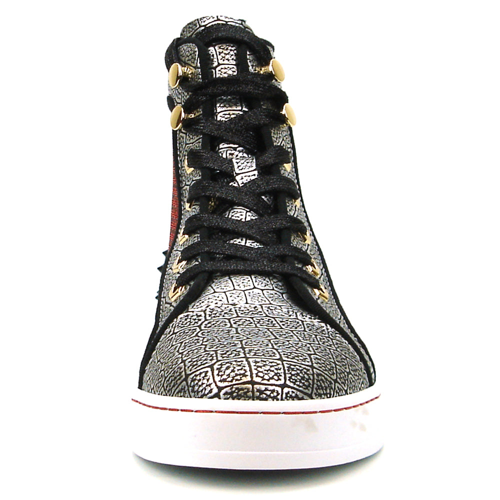 FI-2362-2 Red Silver Black Spikes High top Sneaker Encore by Fiesso