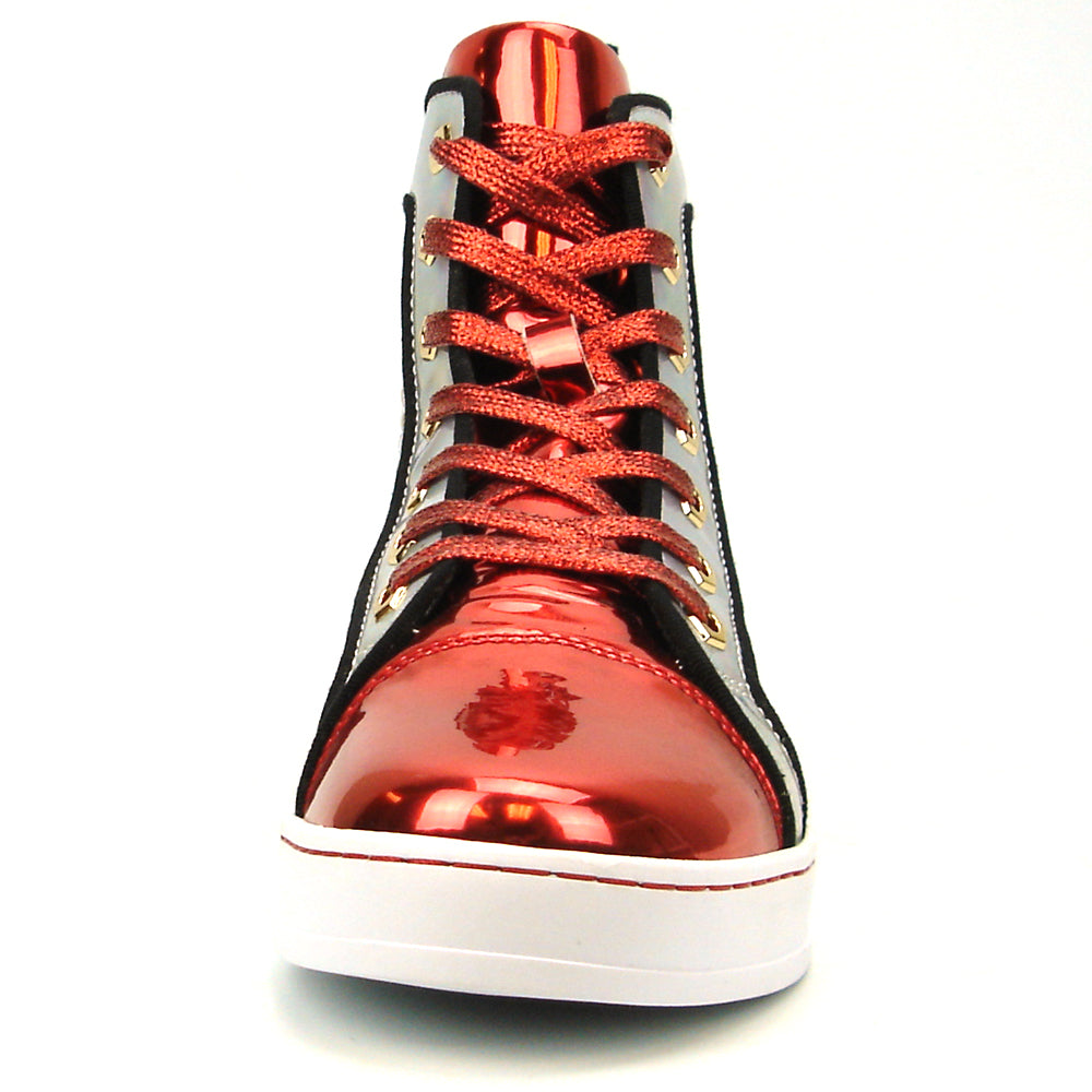 FI-2363 Red Silver Gold Spikes High top Sneaker Encore by Fiesso