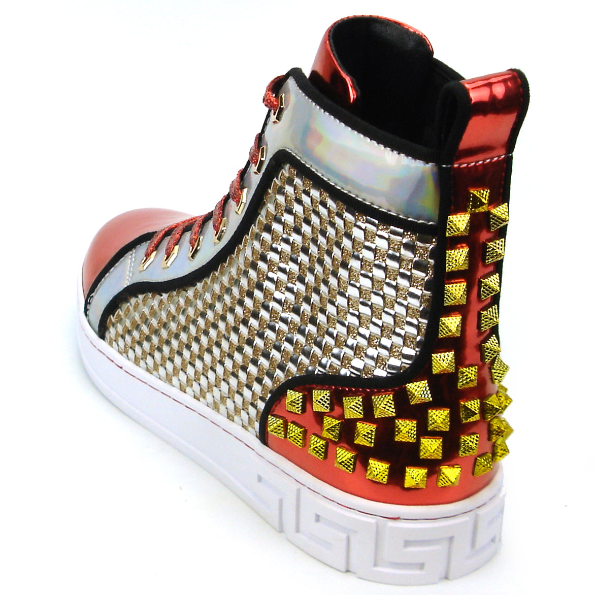 FI-2363 Red Silver Gold Spikes High top Sneaker Encore by Fiesso