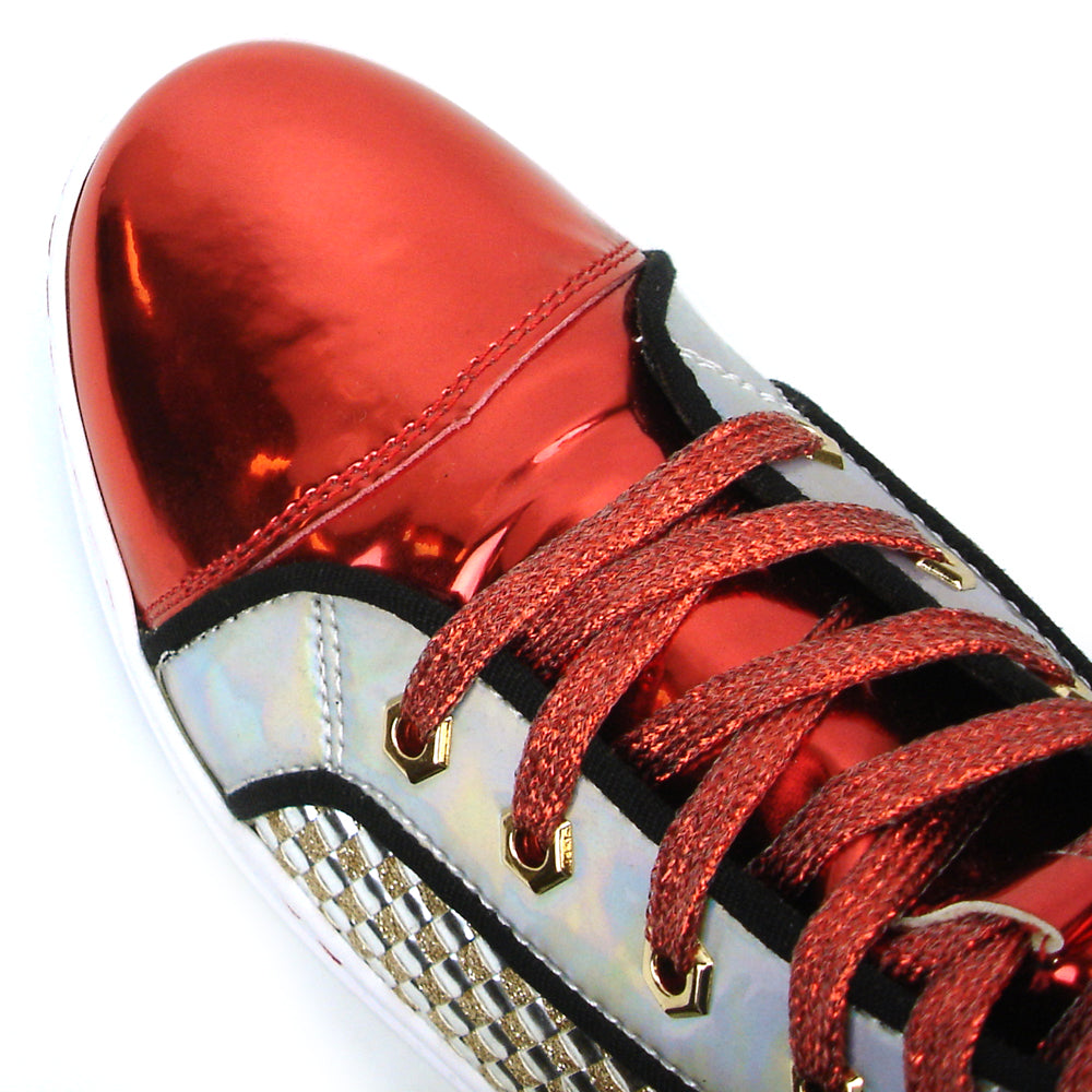 FI-2363 Red Silver Gold Spikes High top Sneaker Encore by Fiesso