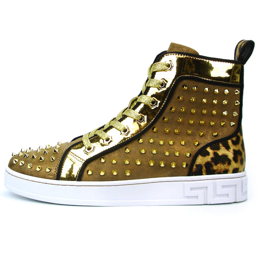 FI-2364 Gold Suede Gold Spikes High top Sneaker Encore by Fiesso