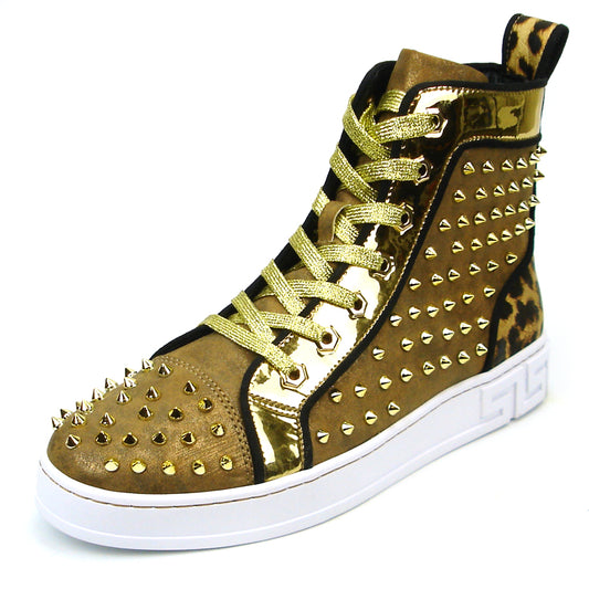 FI-2364 Gold Suede Gold Spikes High top Sneaker Encore by Fiesso