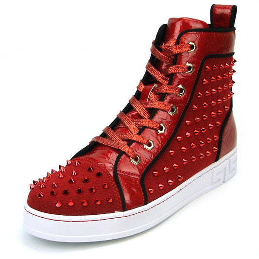 FI-2364 Red Suede Red Spikes High top Sneaker Encore by Fiesso