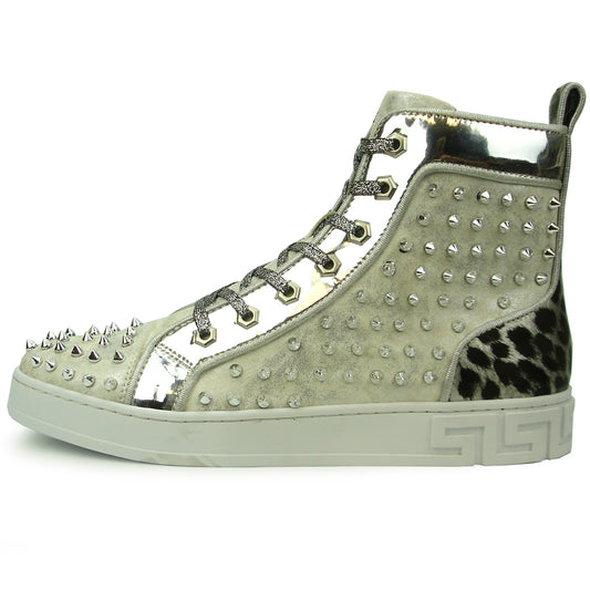 FI-2364 Silver Suede Silver Spikes High top Sneaker Encore by Fiesso