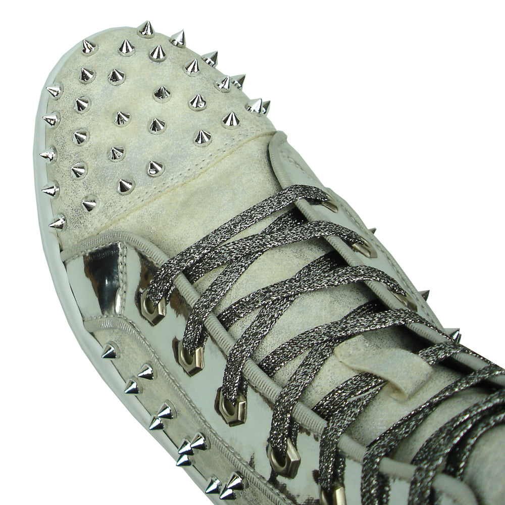 FI-2364 Silver Suede Silver Spikes High top Sneaker Encore by Fiesso