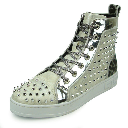 FI-2364 Silver Suede Silver Spikes High top Sneaker Encore by Fiesso