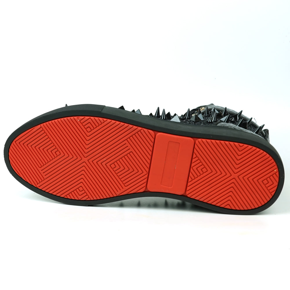 FI-2369 Black Glitter Black Spikes Lace up High top Sneaker Encore by Fiesso