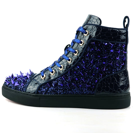 FI-2369 Navy Glitter Navy Spikes Lace up High top Sneaker Encore by Fiesso