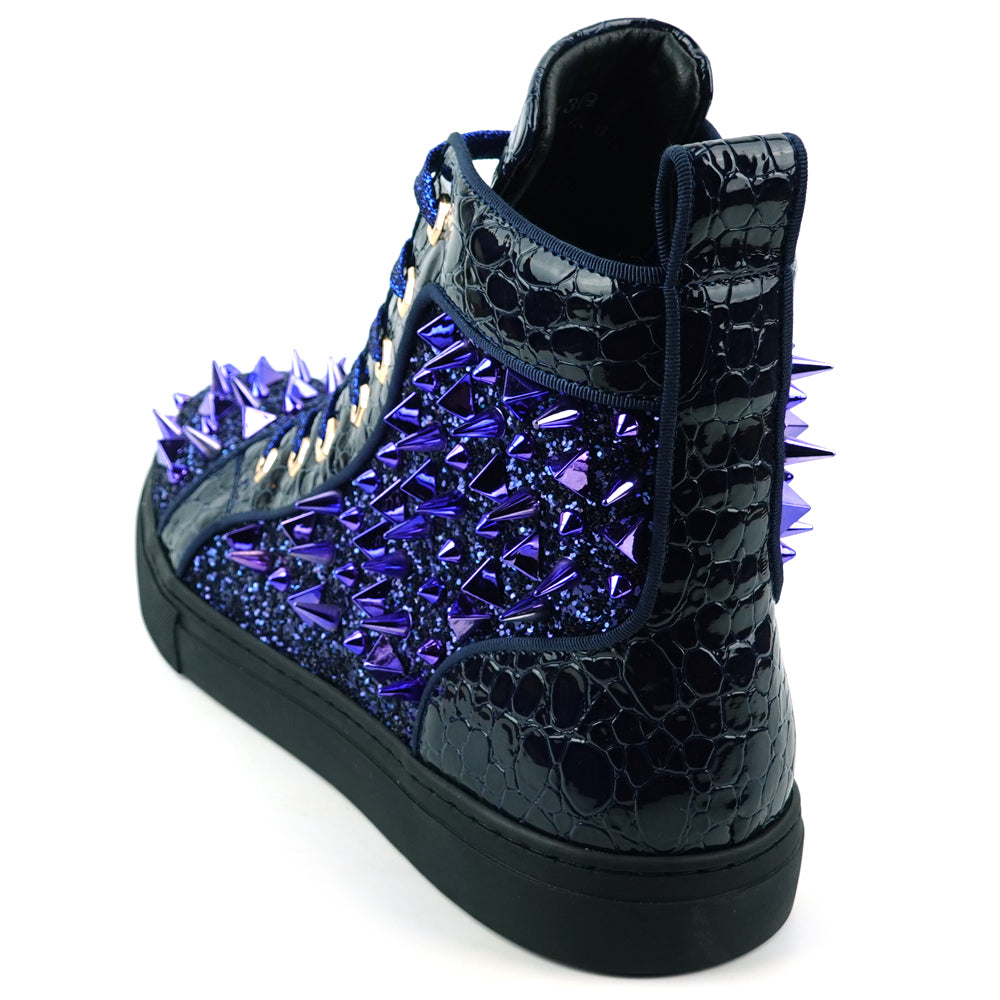 FI-2405 Navy Spikes High Top Sneakers Encore by Fiesso - Aurelio Garcia  Designer Shoes