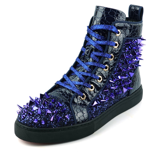 FI-2369 Navy Glitter Navy Spikes Lace up High top Sneaker Encore by Fiesso