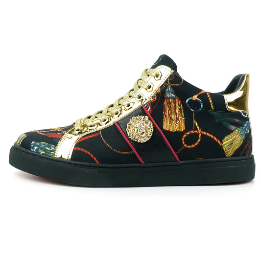 FI-2385 Black Gold Lace up High top Sneaker Encore by Fiesso