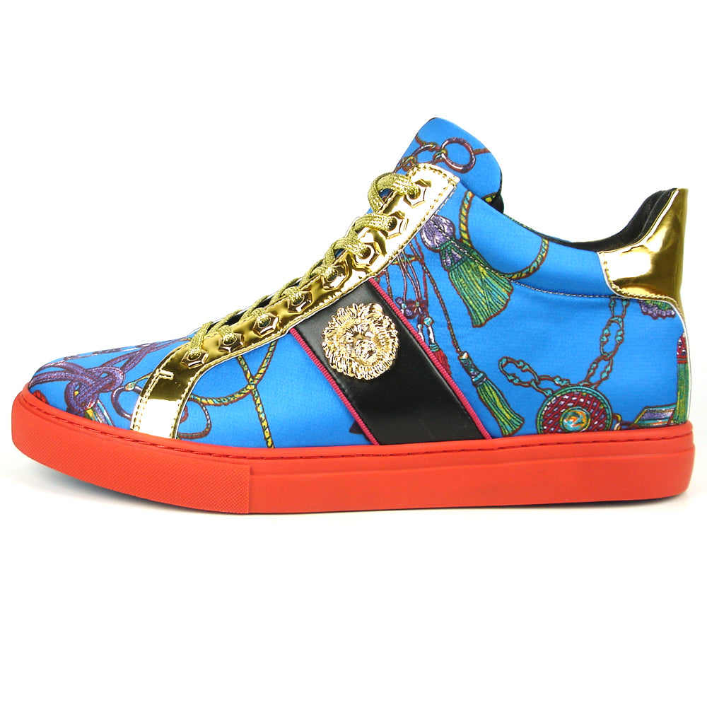FI-2385 Blue Gold Lace up High top Sneaker Encore by Fiesso