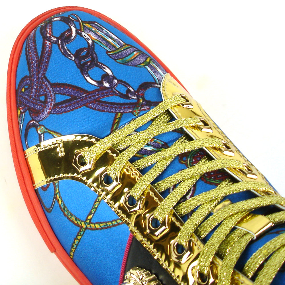 FI-2385 Blue Gold Lace up High top Sneaker Encore by Fiesso