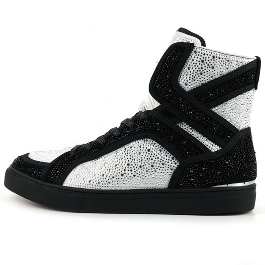 FI-2402 Black White Suede and Rhinestones High Top Sneaker Encore by Fiesso