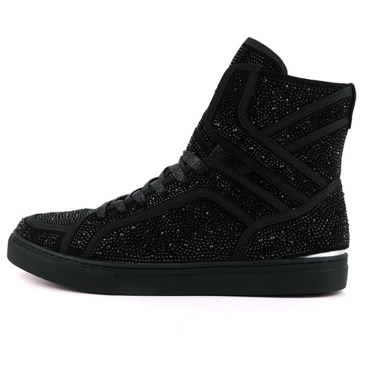 FI-2402 Black Suede Black Rhinestones High Top Sneaker Encore by Fiesso