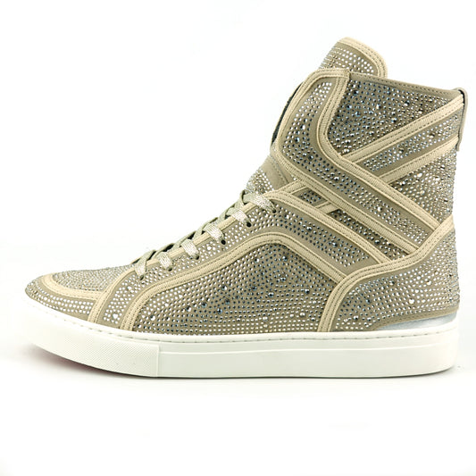 FI-2402 Gold Suede Clear Rhinestones High Top Sneaker Encore by Fiesso