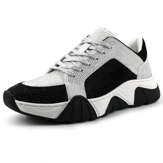 FI-2407 White Black Suede Rhinestones Lane up Sneaker Encore by Fiesso