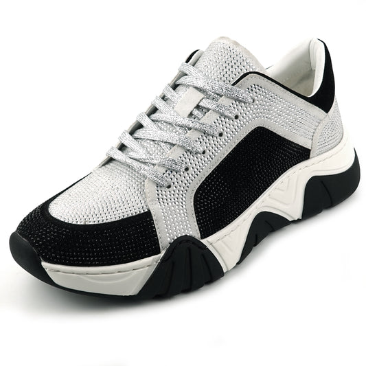 FI-2407 White Black Suede Rhinestones Lane up Sneaker Encore by Fiesso