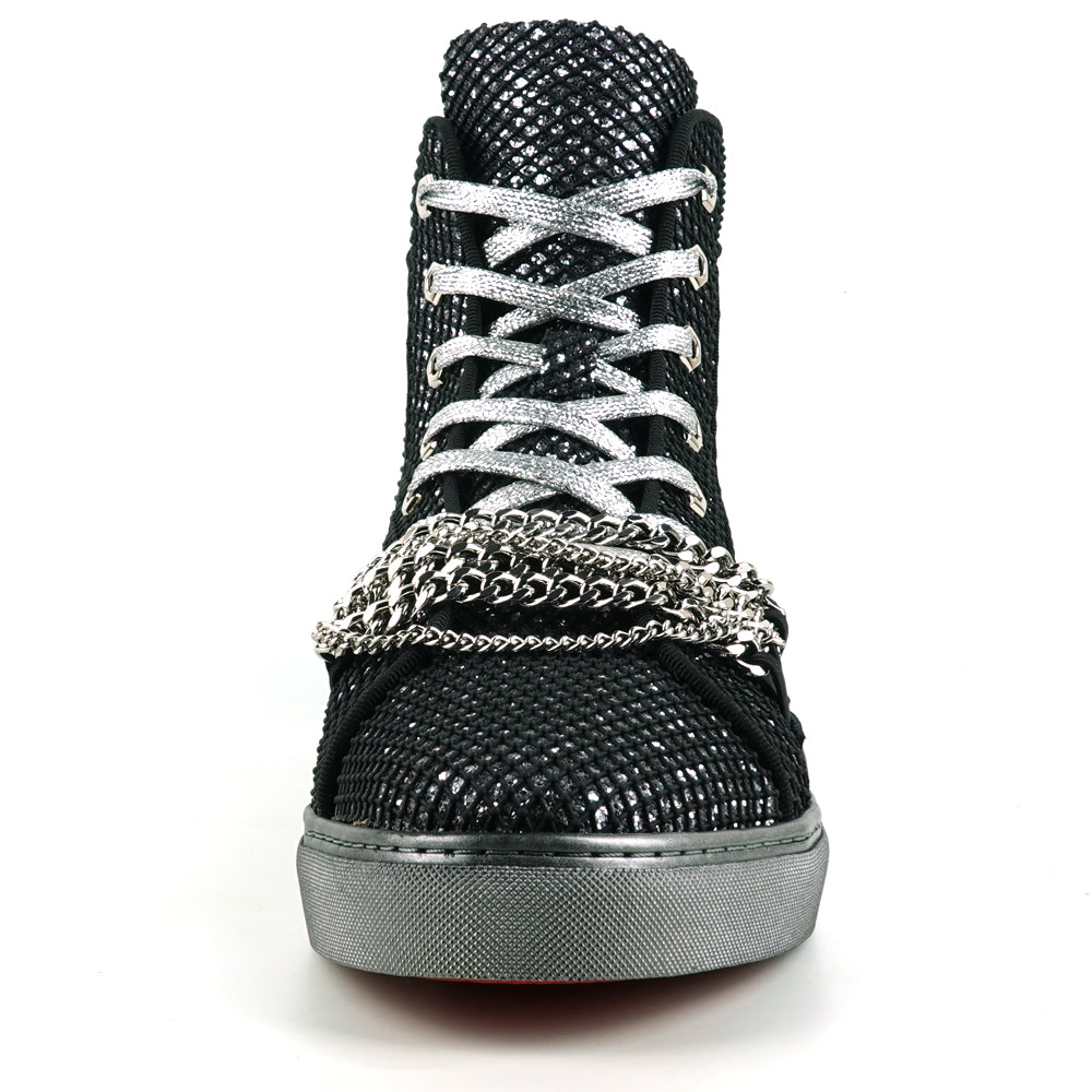 FI-2410 Black Silver Glitter Lace up High top Sneaker Encore by Fiesso