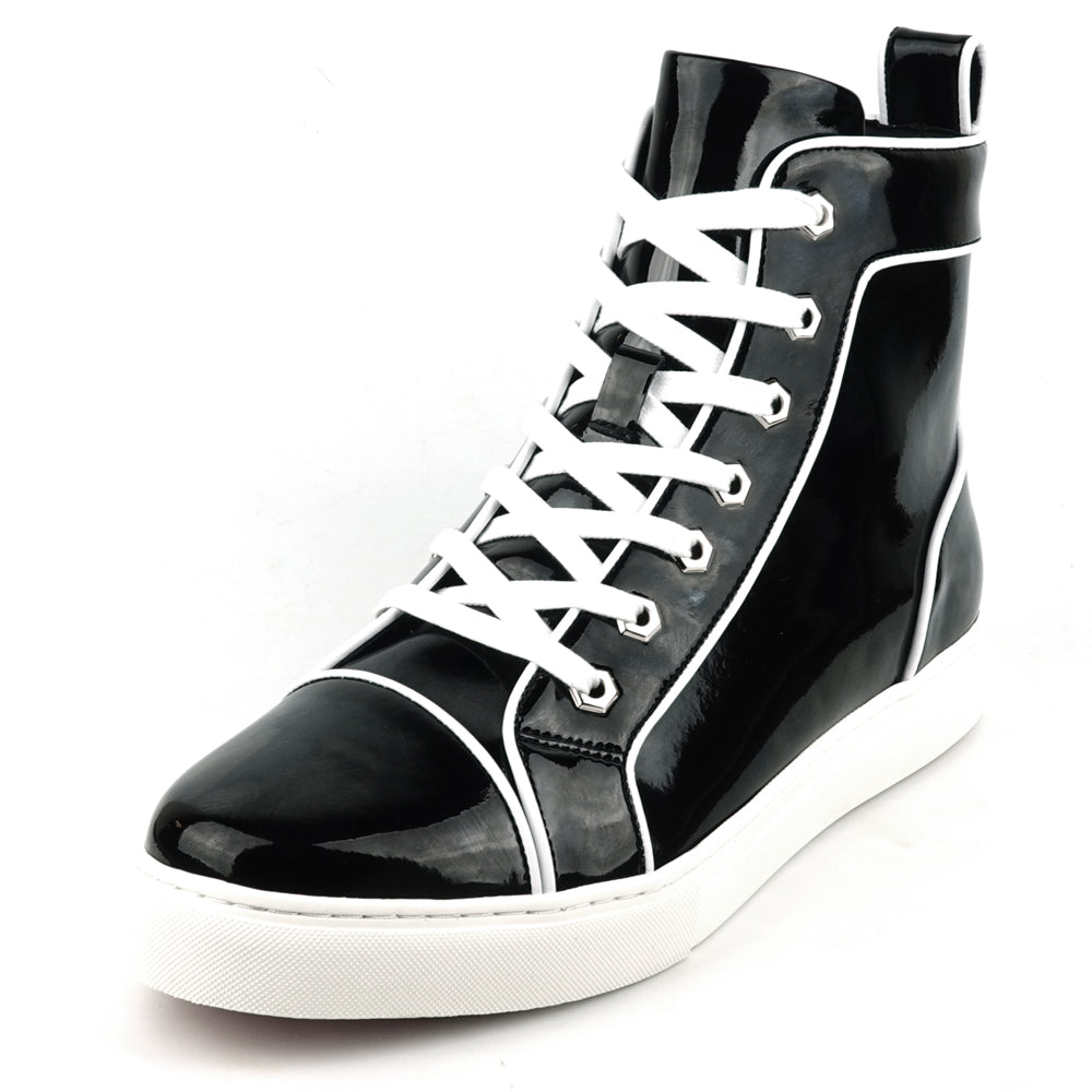 FI-2416 Black Patent Leather Lace up High top Sneaker Encore by Fiesso
