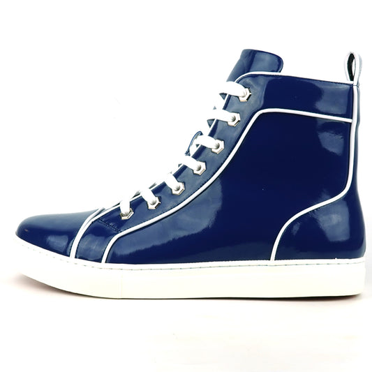 FI-2416 Navy Patent Leather Lace up High top Sneaker Encore by Fiesso