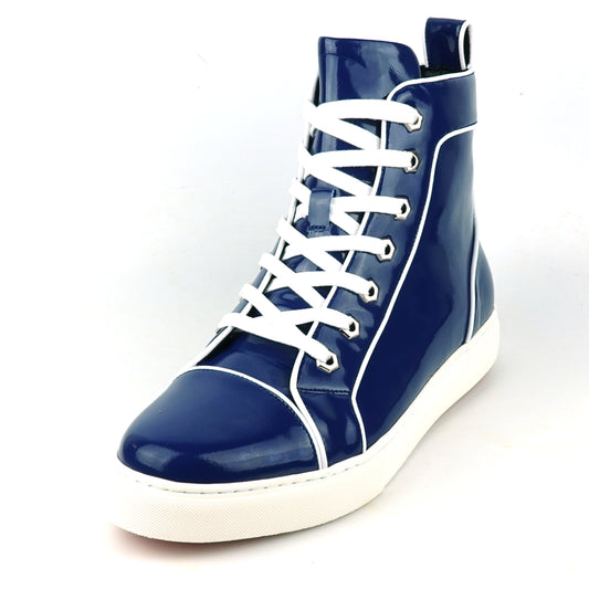 FI-2416 Navy Patent Leather Lace up High top Sneaker Encore by Fiesso