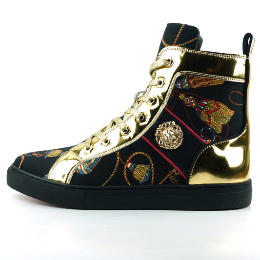 FI-2421 Black Gold Lace up High top Sneaker Encore by Fiesso