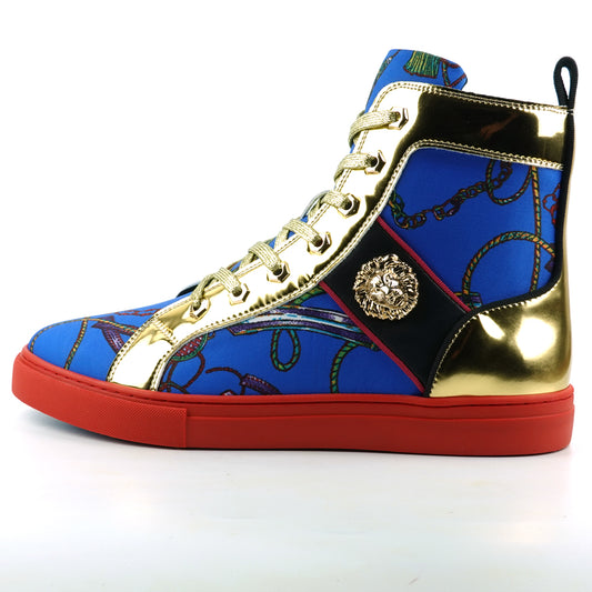 FI-2421 Blue Gold Lace up High top Sneaker Encore by Fiesso