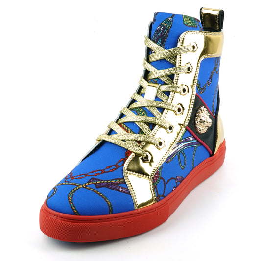 FI-2421 Blue Gold Lace up High top Sneaker Encore by Fiesso