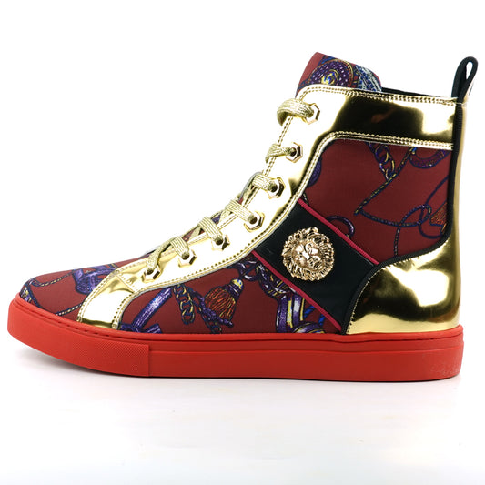 FI-2421 Red Gold Lace up High top Sneaker Encore by Fiesso