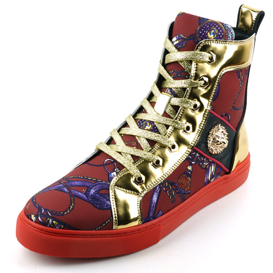 FI-2421 Red Gold Lace up High top Sneaker Encore by Fiesso