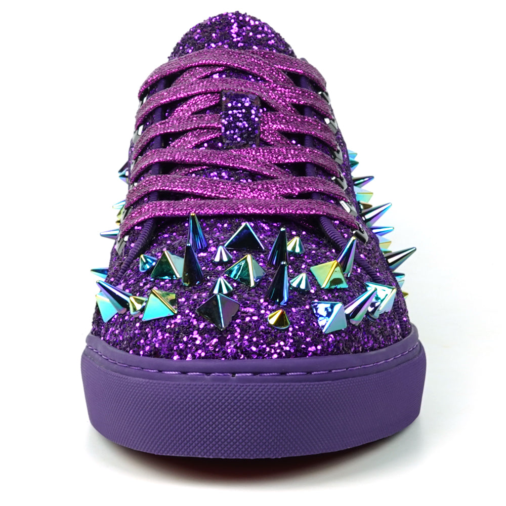 FI-2429 Purple Glitter Purple Spikes Lace up Low Cut Sneaker Encore by Fiesso