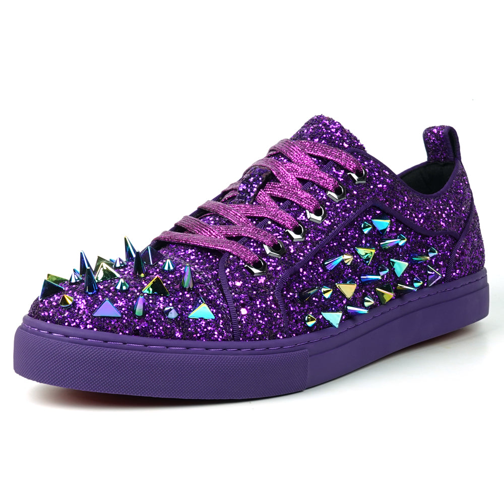 FI-2429 Purple Glitter Purple Spikes Lace up Low Cut Sneaker Encore by Fiesso