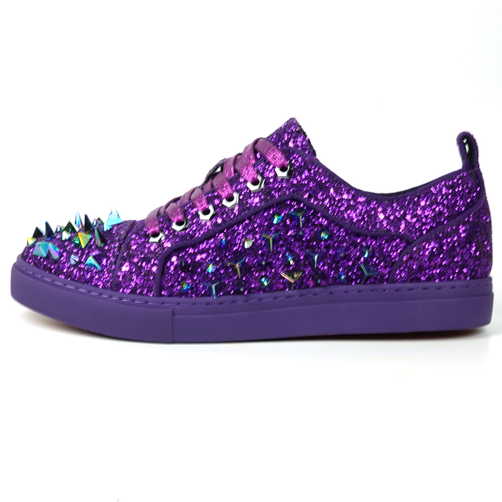 FI-2429 Purple Glitter Purple Spikes Lace up Low Cut Sneaker Encore by Fiesso