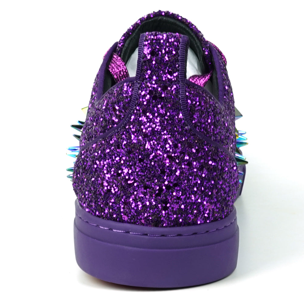 FI-2429 Purple Glitter Purple Spikes Lace up Low Cut Sneaker Encore by Fiesso