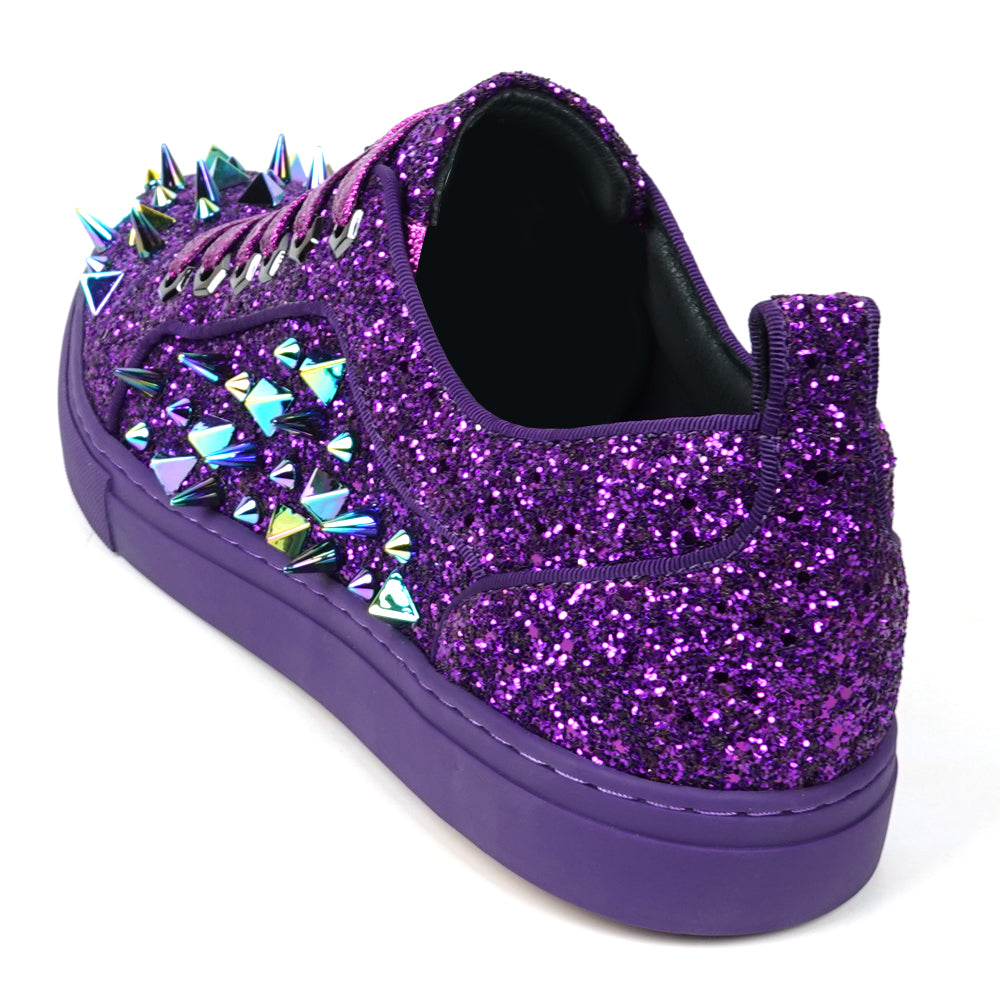 FI-2429 Purple Glitter Purple Spikes Lace up Low Cut Sneaker Encore by Fiesso