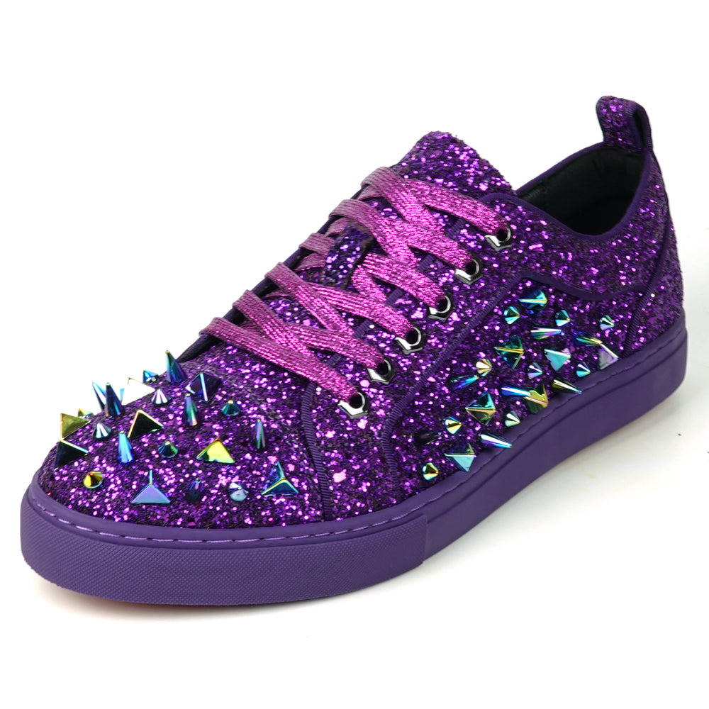 FI-2429 Purple Glitter Purple Spikes Lace up Low Cut Sneaker Encore by Fiesso