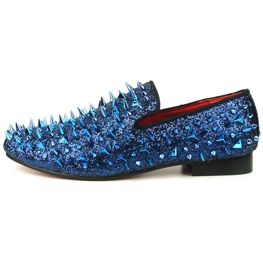 FI-7239 Navy Glitter Navy Spikes Slip on Loafer Fiesso by Aurelio Garcia