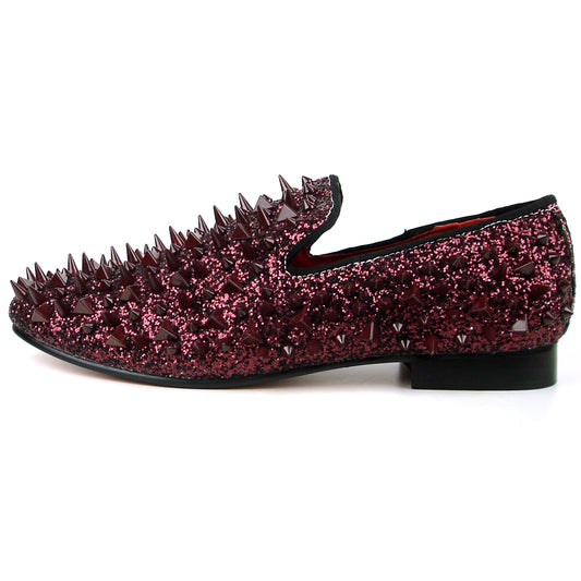 FI-7239 Burgundy Glitter Burgundy Spikes Slip on Loafer Fiesso by Aurelio Garcia