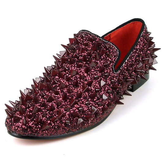 FI-7239 Burgundy Glitter Burgundy Spikes Slip on Loafer Fiesso by Aurelio Garcia