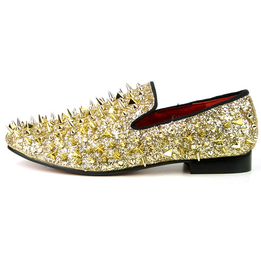 FI-7239 Gold Glitter Gold Spikes Slip on Loafer Fiesso by Aurelio Garcia