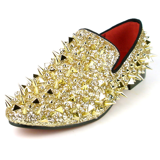 FI-7239 Gold Glitter Gold Spikes Slip on Loafer Fiesso by Aurelio Garcia