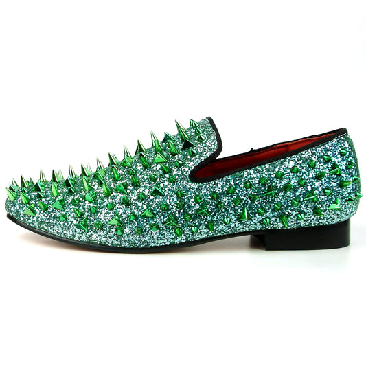 FI-7239 Green Glitter Green Spikes Slip on Loafer Fiesso by Aurelio Garcia